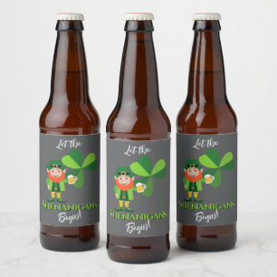 Shenanigans Leprechaun Kleeblatt St Patrick's Day Bierflaschenetikett