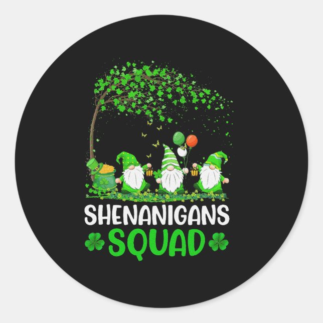 Shenanigans Squad Gnome Kleeblatt St Patricks Day Runder Aufkleber (Vorderseite)