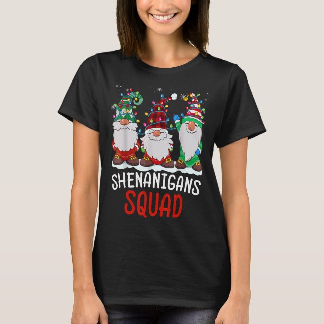 Shenanigans Squad Gnomes Lights Christmas Pajamas  T-Shirt (Vorderseite)