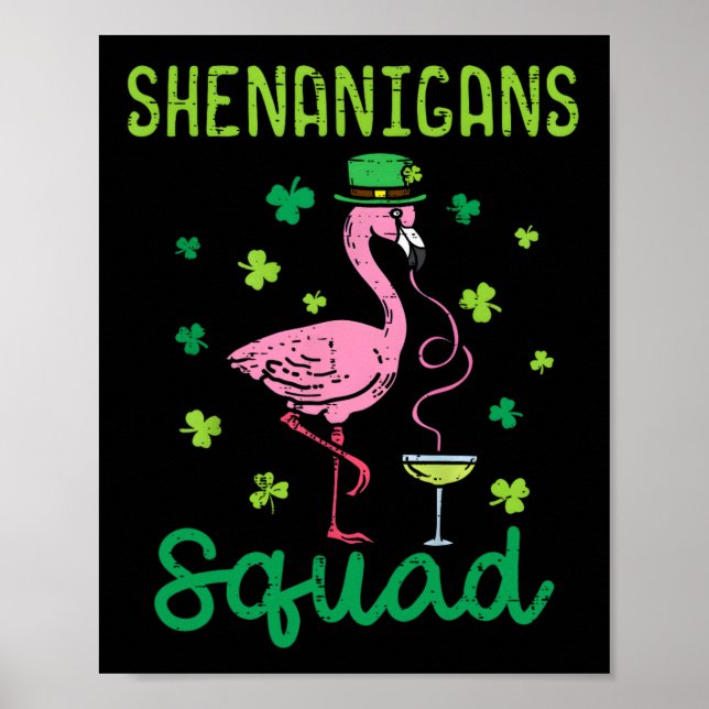 Shenanigans Squad Irischer Flamingo St Patricks Ta Poster (Vorne)