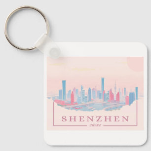 Shenzhen China Futuristic Skyline Pastel Travel Schlüsselanhänger