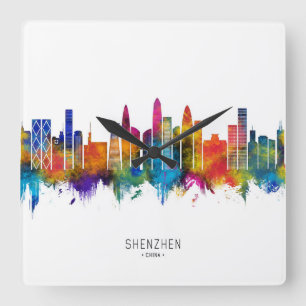 Shenzhen China Skyline Quadratische Wanduhr