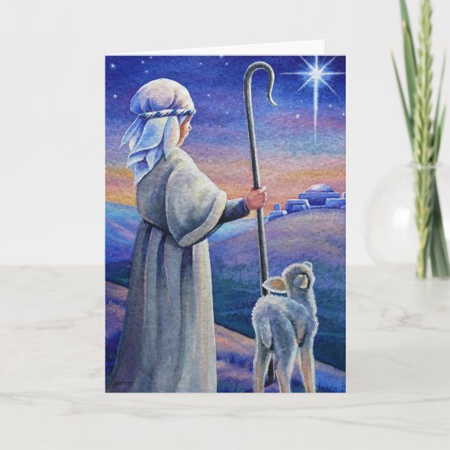 Shepherd Boy Lamb & Star Watercolor Art Karte (Vorderseite)