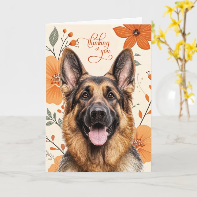 Shepherd Dog Retro Orange Flowers Thinking of You Karte (Gelbe Blume)