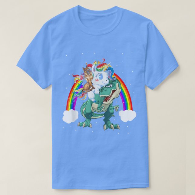 Shepherd Dog Unicorn Riding Dinosaur Tre Funny Chr T-Shirt (Design vorne)