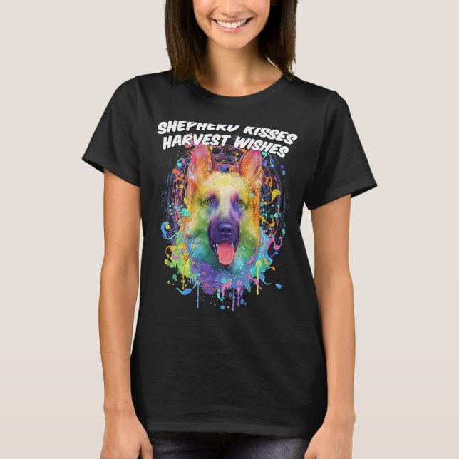 Shepherd Kisses Harvest Wishes German Shepherd Ani T-Shirt (Vorderseite)