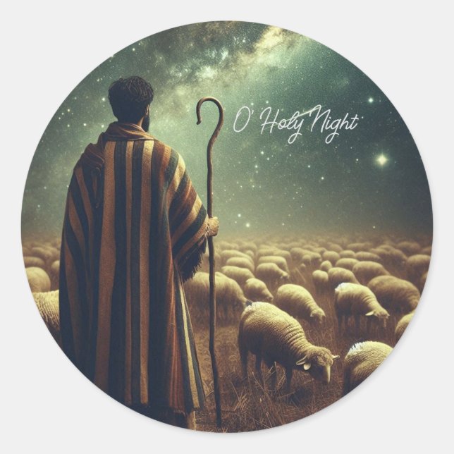 Shepherd Watching His Flock Inspirational Runder Aufkleber (Vorderseite)