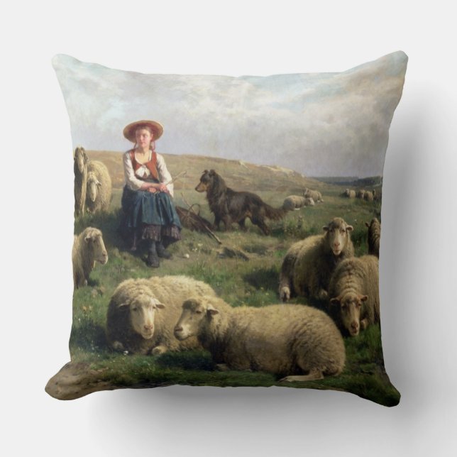 Shepherdess mit Schafen in einer Landschaft Kissen (Vorderseite)