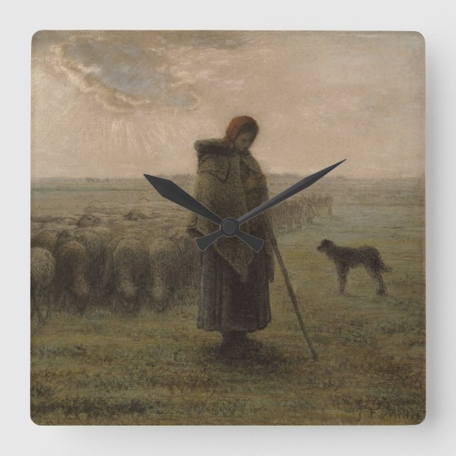 Shepherdess und ihre Menge | 1862-63 Quadratische Wanduhr (Vorderseite)