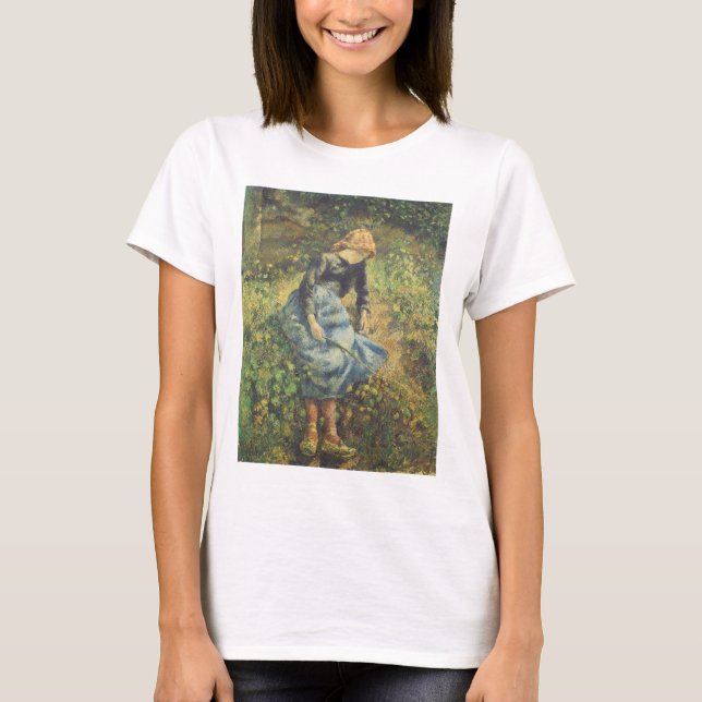 Shepherdess von Camille Pissarro, Vintage Kunst T-Shirt (Vorderseite)