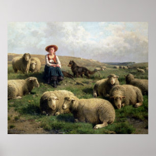 Shepherdeß with Sheep in a Landscape Poster