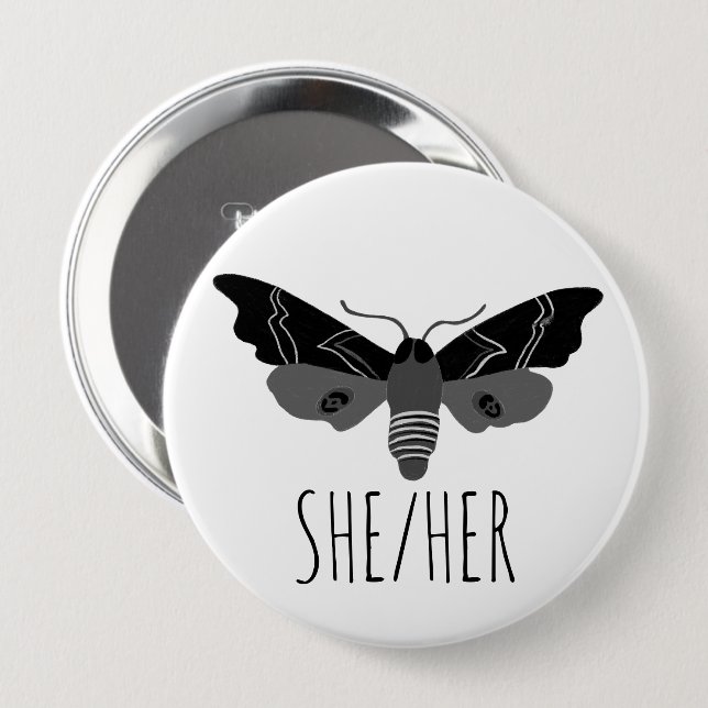 SHER/HER Pronouns Handgezogenes Moth Insect Button (Vorne & Hinten)