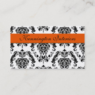 Sherbet Orange Black Damask Spitzen Business Cards Visitenkarte