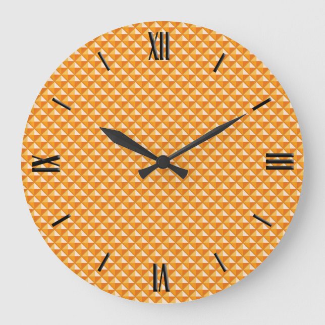 Sherbet orange, enamel look, studded grid große wanduhr (Vorderseite)