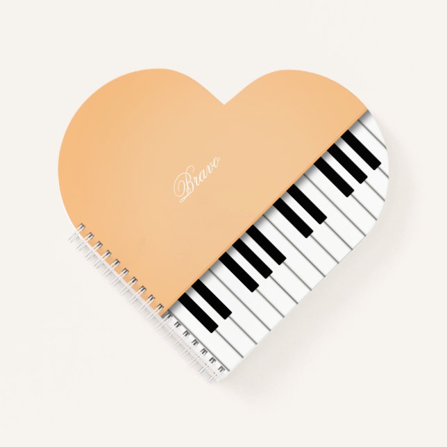 Sherbet Orange Grand Piano Music Keyboard Custom Notizbuch (Vorderseite)