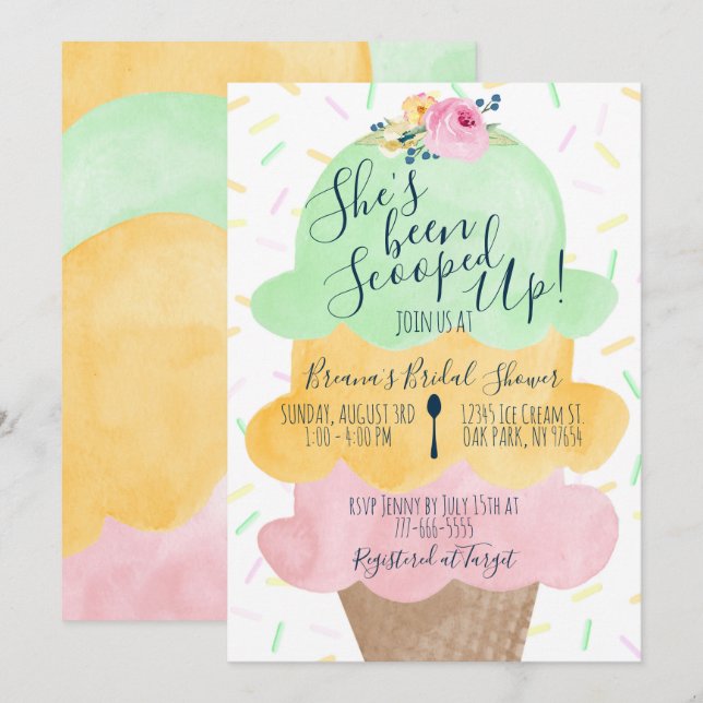 Sherbet Scooped Up Ice Cream Brautparty Einladung (Vorne/Hinten)