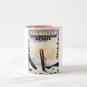 Sheregesh Russland Skireiseplakat. Zweifarbige Tasse
