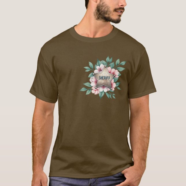 Sheriff Abzeichen Floral Pink T-Shirt (Vorderseite)