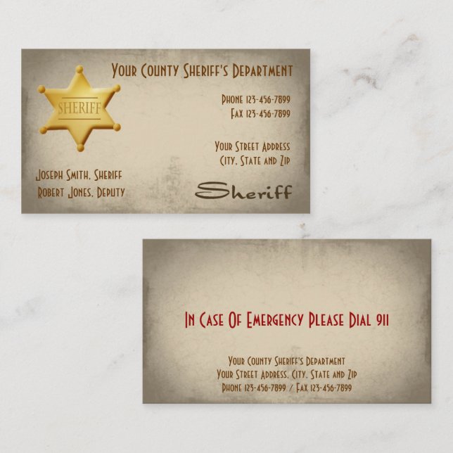 Sheriff Business Card Visitenkarte (Vorne/Hinten)