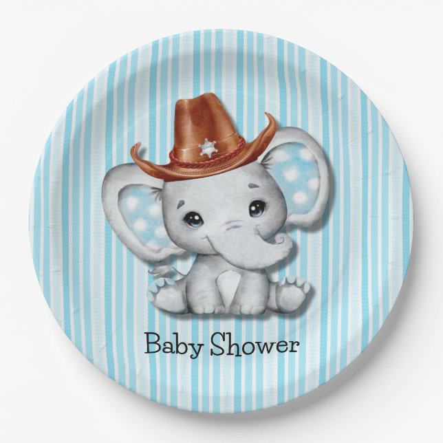 Sheriff Cowboy Elephant Babydusche Danke Pappteller (Vorderseite)