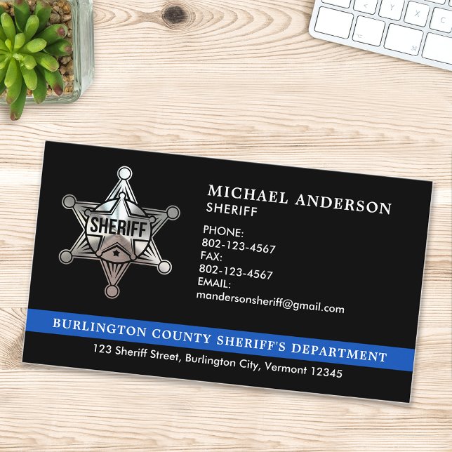 Sheriff Custom Law Enforcement Thin Blue Line Logo Visitenkarte (Von Creator hochgeladen)