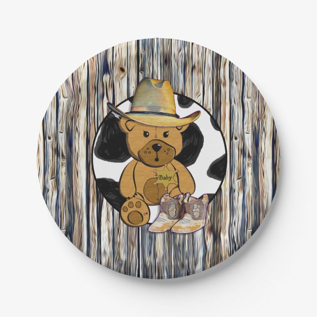 Sheriff Teddy Bear Cake Paper Plate Pappteller (Vorderseite)