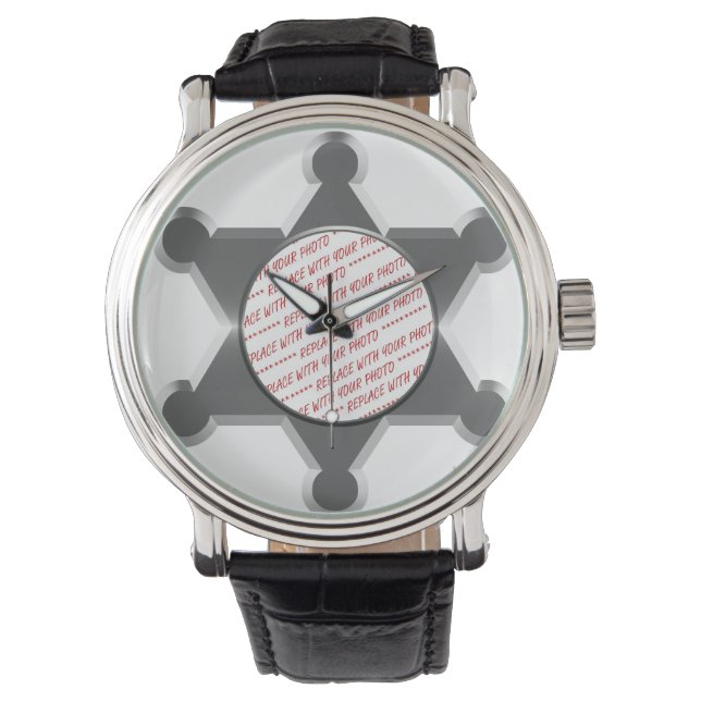 Sheriffs Zinn-Star-Foto-Rahmen Armbanduhr (Vorderseite)