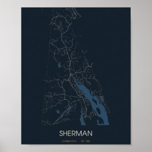 Sherman Connecticut Straßenkarte Poster (Nacht)