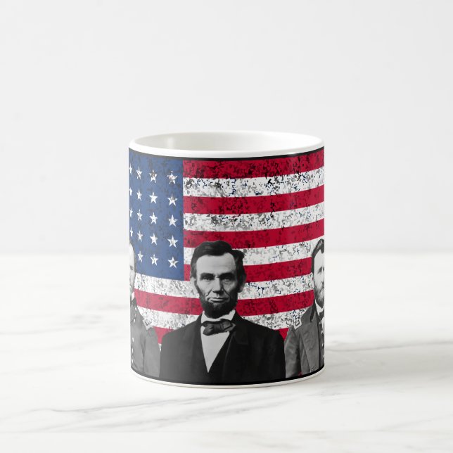 Sherman, Lincoln und Grant mit schwarzer Grenze Kaffeetasse (Mittel)