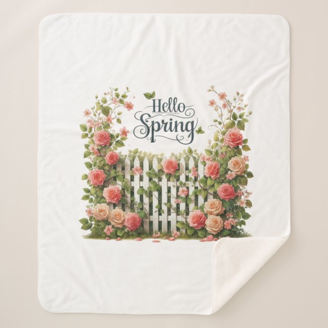 Sherpa Blanket-Hello Spring Floral Sherpa Blanket Sherpadecke (Vorderseite)