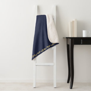 Sherpa Blanket-Princess Blue & Gold Scroll Print Sherpadecke