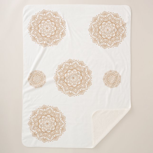 Sherpa Blanket with Mandala Patterns in Soft Brown Sherpadecke (Vorderseite)