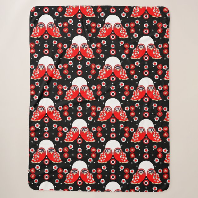 Sherpa Chouette scandinave Couverture polaire Art folklor (Devant)