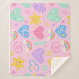 Sherpa Couverture Coeurs & Doodles - Doux Cuteness Pastel