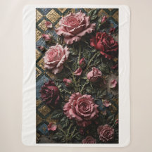 Couverture de jeté aux roses 3D Rose Burgundy vint