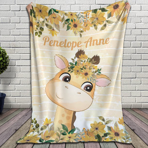 Sherpa Couverture Girafe Mignon et Tournesols avec Nom