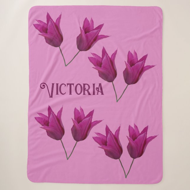 Sherpa Cute Victoria nom rose tulip fleurs couverture (Devant)