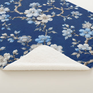 Sherpa Élégante couverture jetée à motif floral bleu