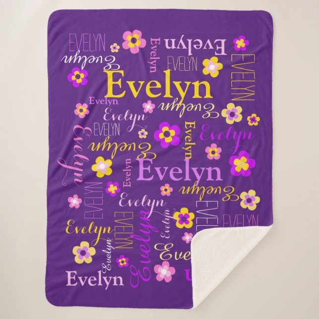 Sherpa Filles jaune rose nom Evelyn couverture fleur mign (Devant)
