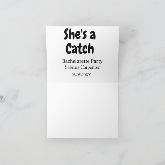 She's a catch bachelorette party name date simple  dankeskarte (Innenseite)