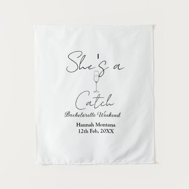 She's a catch champagne bottle bachelorette weeken wandteppich (Vorderseite)