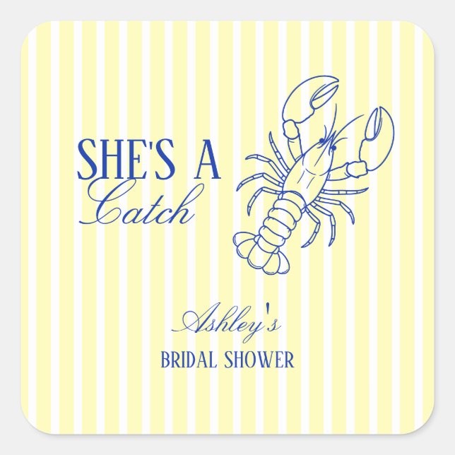 She's A Catch Coastal Bridal Shower Favor Quadratischer Aufkleber (Vorderseite)