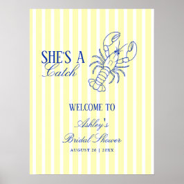 She's A Catch Coastal Bridal Shower Welcome Poster