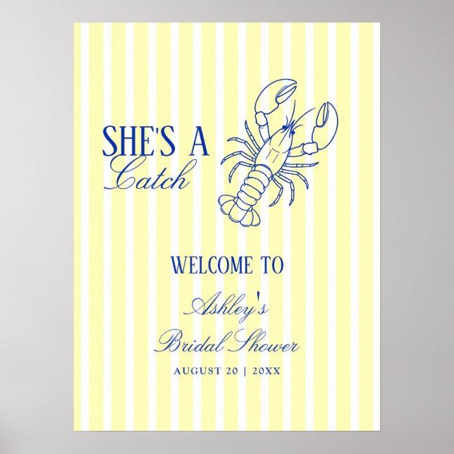 She's A Catch Coastal Bridal Shower Welcome Poster (Vorne)
