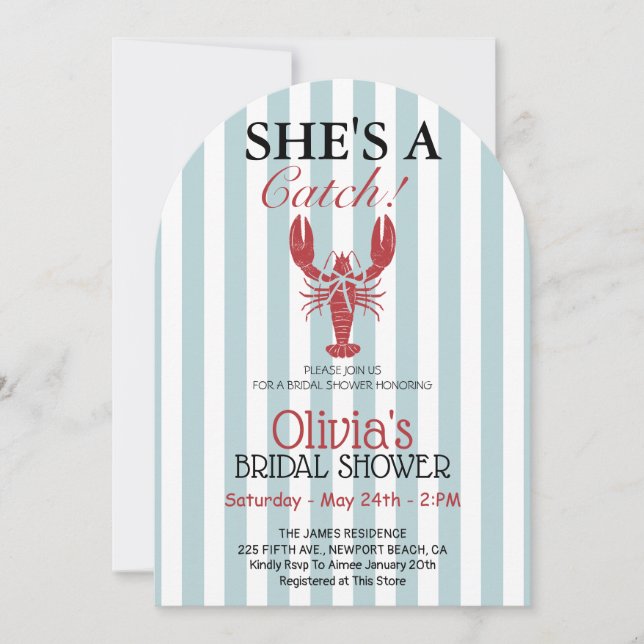 She's a Catch Coastal Lobster Bridal Shower  Einladung (Vorderseite)