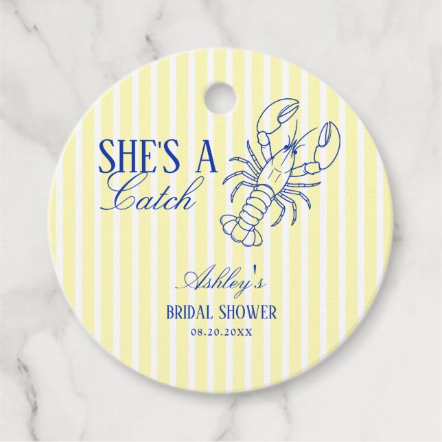 She's A Catch Lobster Coastal Bridal Shower Geschenkanhänger (Vorderseite)