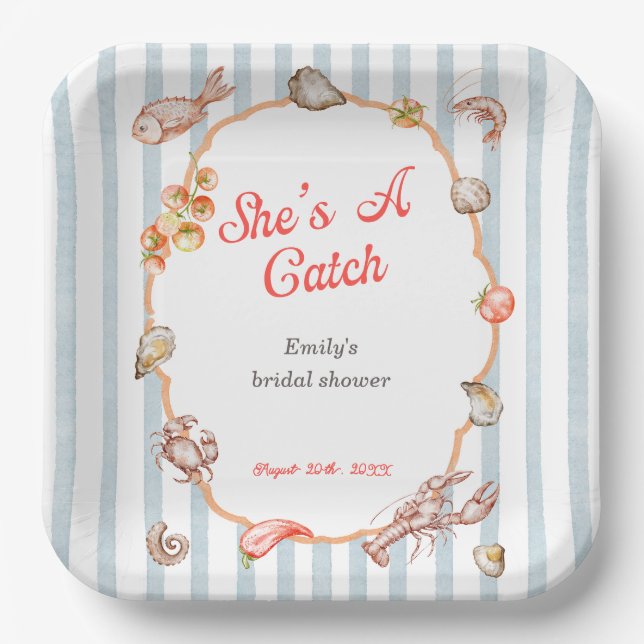 She's A Catch Lobster Coastal Bridal Shower Pappteller (Vorderseite)