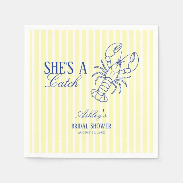 She's A Catch Lobster Coastal Bridal Shower Serviette (Vorderseite)