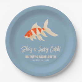 She's A Lucky Catch Koi Fish Blue Bachelorette Pappteller