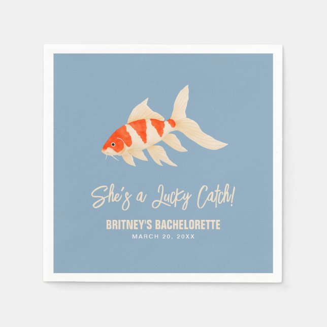 She's A Lucky Catch Koi Fish Blue Bachelorette Serviette (Vorderseite)
